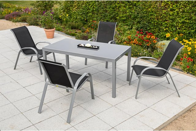 Merxx Gartenmöbelset Amalfi 5-tlg. aus Aluminium und Glas in Schwarz, Tisch B: 150 cm, T: 90 cm - Bild 1