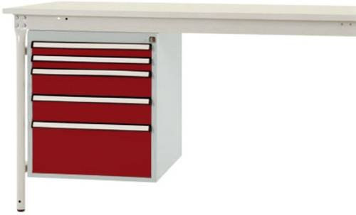 Manuflex Gehäuse-Unterbau ZB4852.3003 stationär in Rot mit 5 abschließbaren Schubfächern für Tischtiefe 800 mm, Nutzhöhe: 50 cm - Bild 1