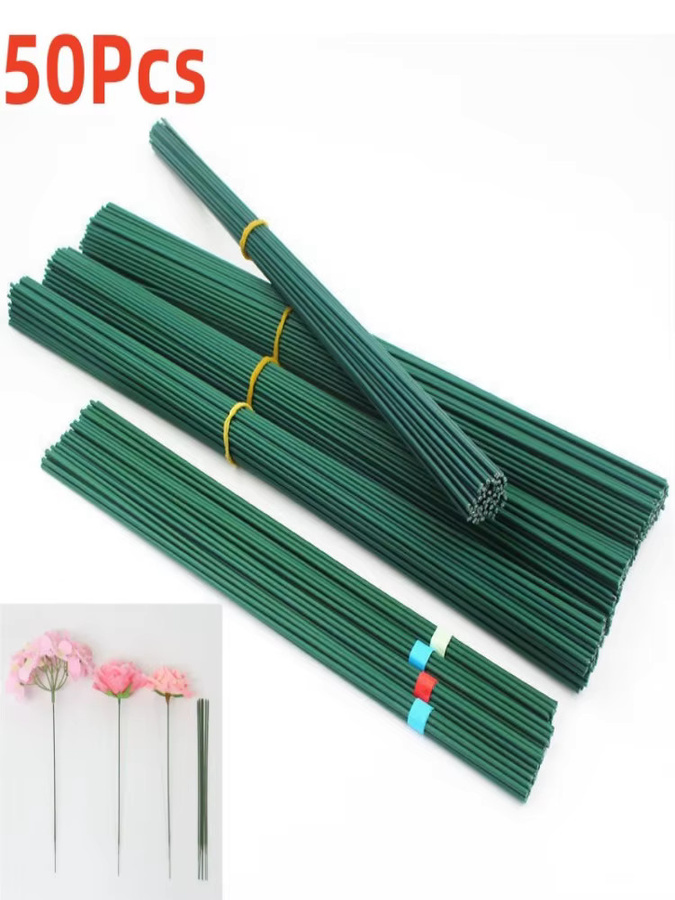 Grüne künstliche Blumendraht-Zweige aus Papier und Metall für DIY-Floristik, Länge: 30 cm - Bild 7