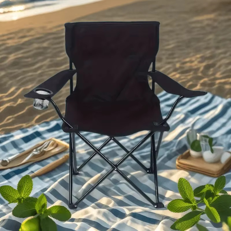 Klappbarer Outdoor-Stuhl von LIUSHADUOLA in Schwarz mit Armlehnen aus Outdoor-Stoff und pulverbeschichtetem Stahl - Bild 2