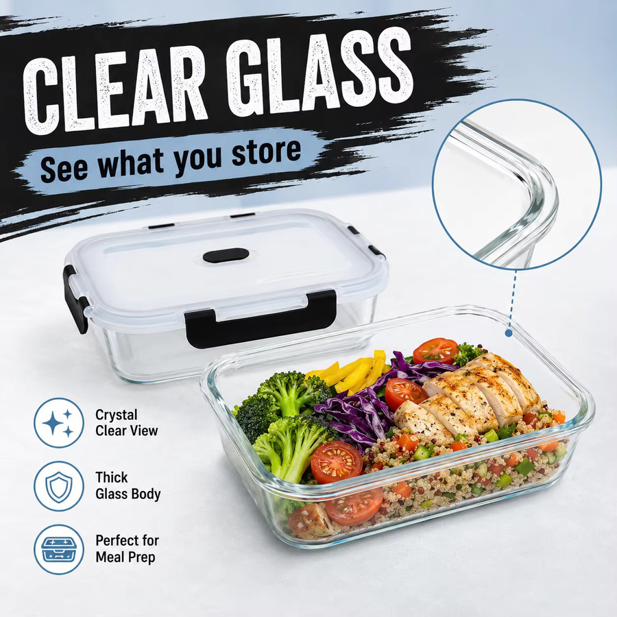 SIAZIH Vorratsgläser aus Glas mit schwarzen luftdichten Deckeln, 4er Set, BPA-frei und auslaufsicher, 4 x 1040 ml - Bild 3