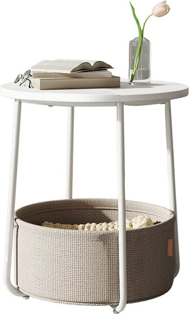 Songmics Beistelltisch Lilea rund in Weiß-Beige mit Korb und mattem Finish - Bild 1