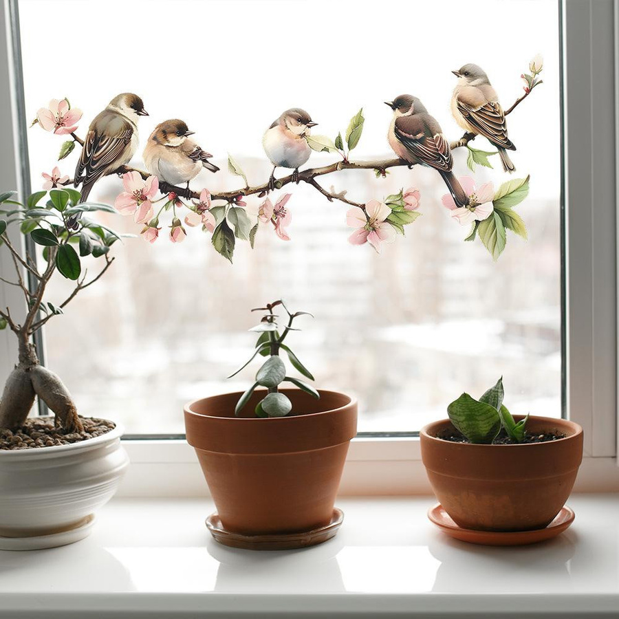CDN Dekorative Blumen und Vögel Fensteraufkleber aus PVC in Mehrfarbig für Glas und Wand - Bild 4