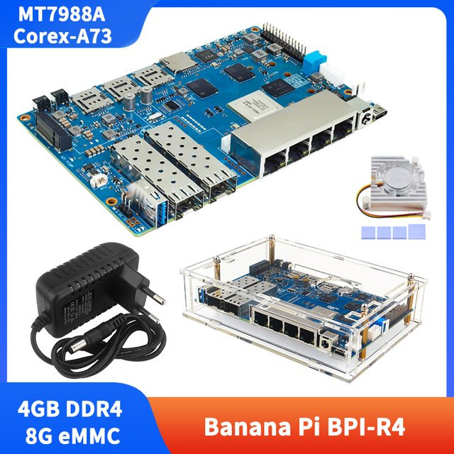 Banana Pi BPI-R4 Smart Router Board mit MT7988A, 4GB DDR4, 8GB EMMC und 128MB SPI NAND Flash sowie Wi-Fi - Bild 1