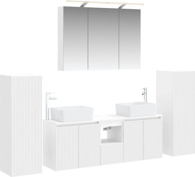 6-teiliges modernes Badezimmermöbel-Set von vidaXL in Weiß aus Ingenieurholz und Glas mit LED-Beleuchtung und Spiegelschrank - Bild 1