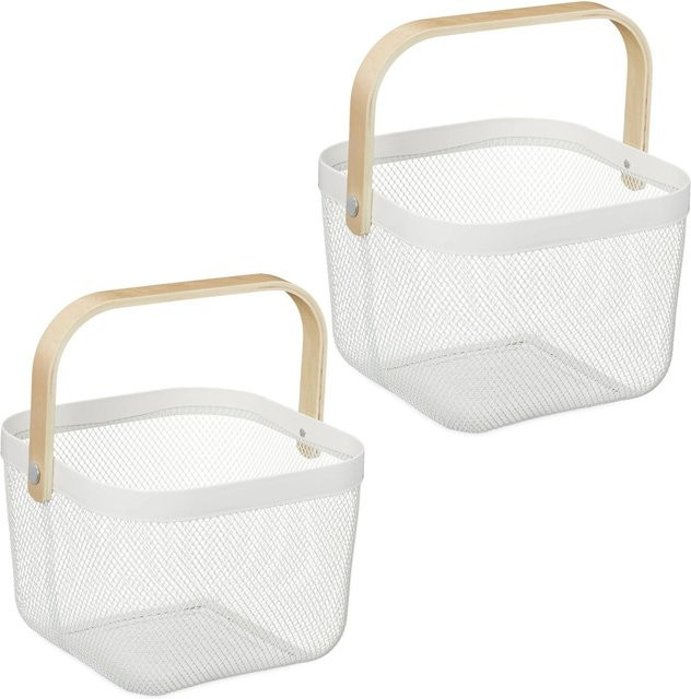 Relaxdays Drahtkorb 2er Set aus Metall in Weiß mit Henkel und Gitterdesign, B: 17,5 cm, T: 26 cm, H: 24,5 cm - Bild 1