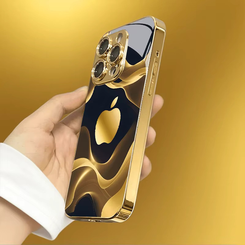 Goldene Metallic-Handyhülle für Apple iPhone 11 12 13 14 15 16 17 Pro Max Plus mit Flüssig-Gold-Effekt - Bild 2