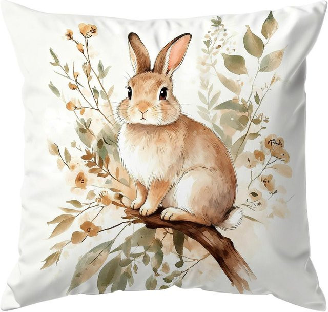 Dekorativer Kissenbezug mit Aquarell-Tierprint von Monika Chen, Farbe: Weiß, Material: 100% Polyester, B/T/H: 18 x 18 x 0 cm - Bild 1