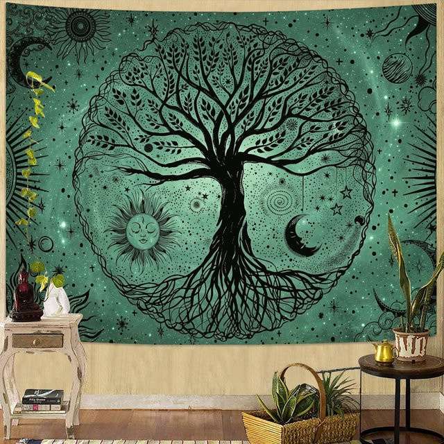 Bunter Hippie Wandteppich von JMG Household Supplies mit abstraktem Auge, Pilz und floralem Design, Boho Wandbehang für Wohnzimmer und Schlafzimmer, Breite: 70 cm, Höhe: 100 cm - Bild 1