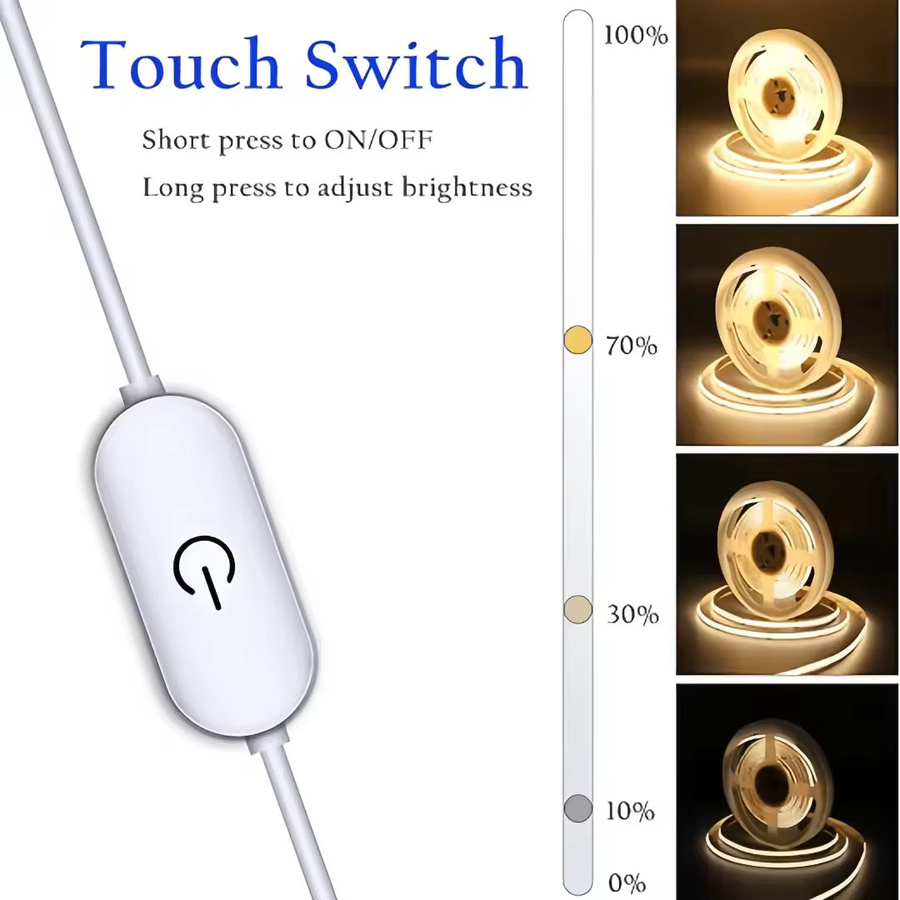TALUTULA LED COB Lichtstreifen mit Touch-Dimmer, weißes USB Diodenband für TV-Hintergrundbeleuchtung und Spiegel, flexibles Silikon Lichtband zur Wanddekoration - Bild 2