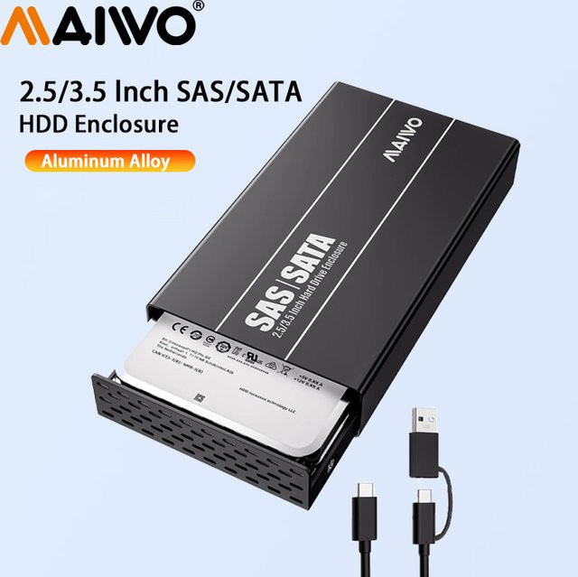 MAIWO USB 3.1 Typ-C Gen2 HDD-Dockingstation für 2,5 und 3,5 Zoll SAS/SATA Festplatten, Schwarz - Bild 1
