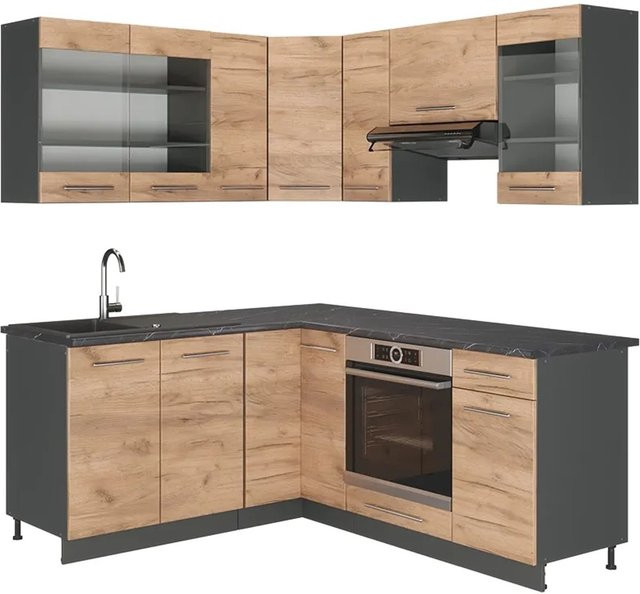 Vicco Fame-Line Eckküche Goldkraft Eiche Anthrazit B/T/H: 160 x 190 cm - Bild 1