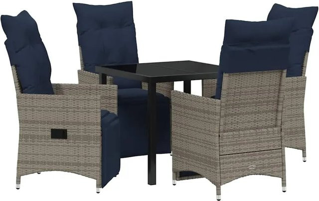 vidaXL Garten Essgruppe 5-teilig aus Poly-Rattan und Stahl in Grau, Tisch und 4 Stühle für Garten und Terrasse - Bild 1