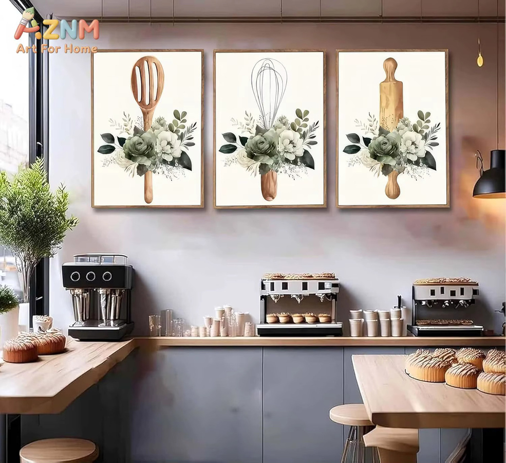 AZNM Wandbild Kayou Botanischer Druck mit Blumen auf Leinwand in Salbeigrün im Landhausstil - Bild 3