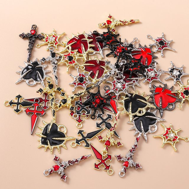 Leslie Charms, Metall, Spinnennetz Herz Kreuz, Unisex - Bild 1