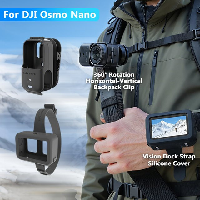 DJI Osmo Nano Zubehör: Silikon-Handschlaufe und Rucksack-Clip-Kamerahalterung in Schwarz - Bild 1