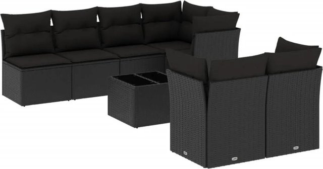 vidaXL 8-tlg Garten-Sofagarnitur aus Poly-Rattan mit Kissen in Schwarz - Bild 1