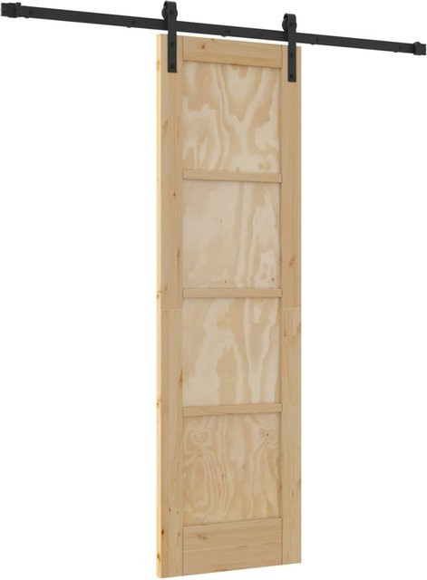 vidaXL Schiebetür modern in Natur und Schwarz mit Furnier und Stahl, Breite: 61 cm, Höhe: 198,5 cm - Bild 1