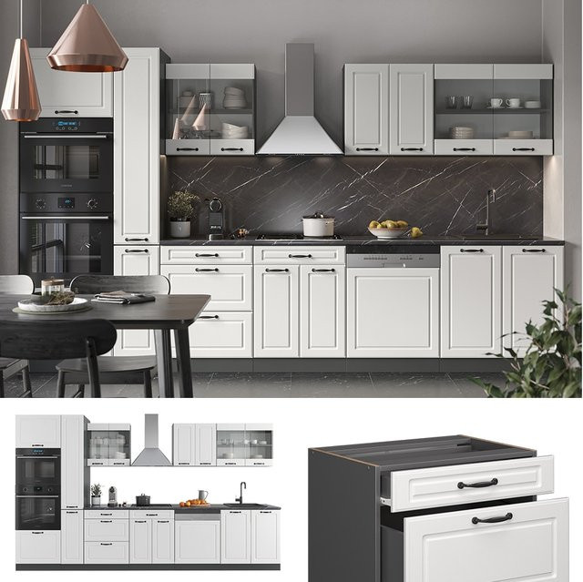Vicco Küchenzeile R-Line Landhaus in Anthrazit und Weiß, Breite: 350 cm - Bild 1