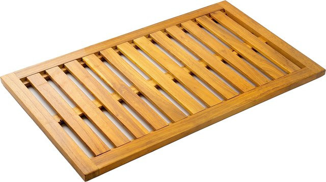 Outsunny Duschmatte aus Akazienholz in Braun, rutschfeste Badmatte mit Wasserablauf, B/T: 91 x 51 cm - Bild 1
