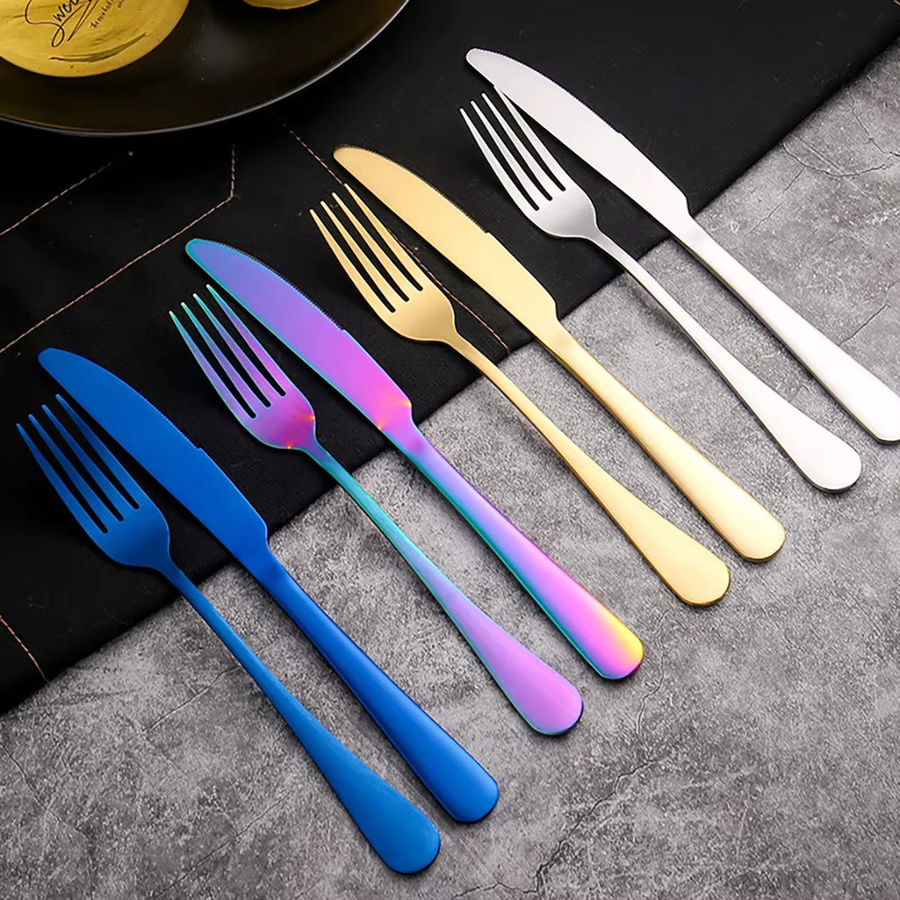 JANKNG Besteckset aus Edelstahl in Regenbogenfarben, 24-teiliges Set mit Messern, Gabeln und Löffeln, mattiert und spülmaschinenfest, Silber/Multicolor - Bild 2