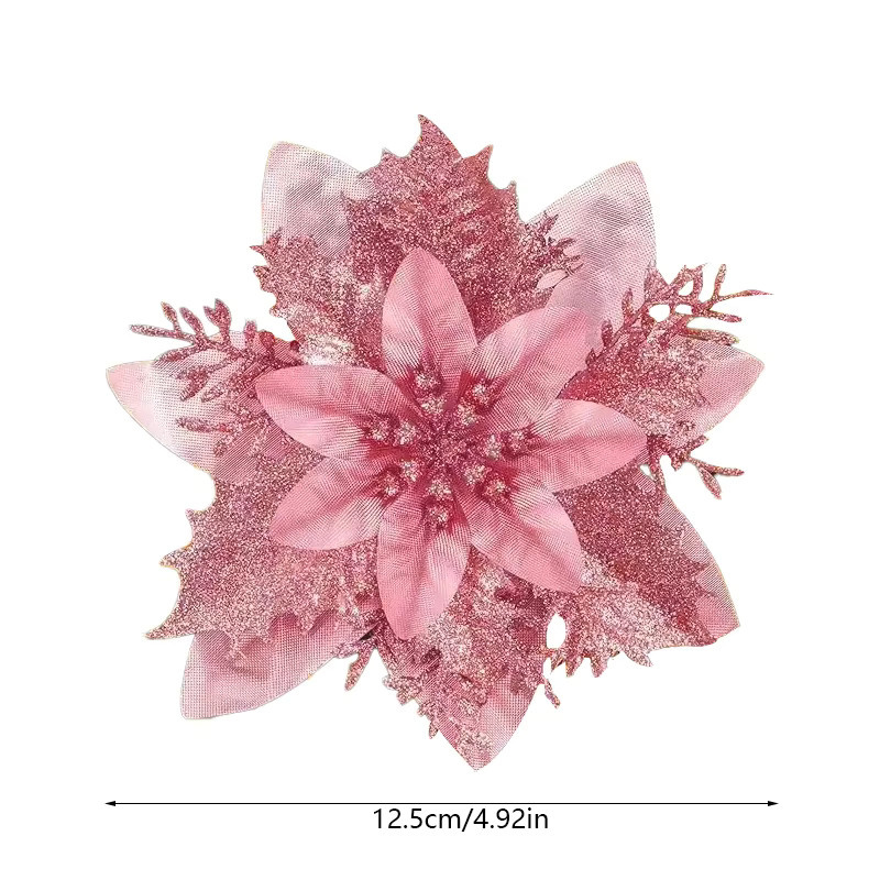 ZQNYCY Weihnachtsblumen-Ornamente aus künstlichen Poinsettia-Blumen in Rot, Rosa und Gold für deine Weihnachtsbaumdekoration und Neujahrsfeier (3 oder 5 Stück) - Bild 2