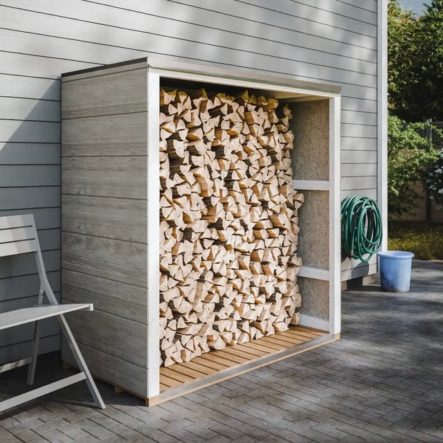 Intergard Brennholzlager aus Kiefernholz in Braun, B/T/H: 75 x 153 x 159 cm - Bild 1