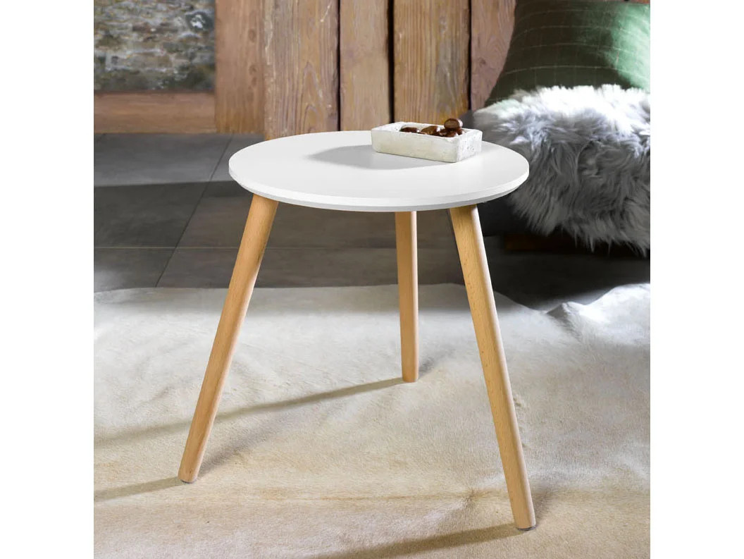 LIVARNO HOME Beistelltisch aus Massivholz Buche FSC, rund, Weiß, Durchmesser: 40 cm, Höhe: 40,5 cm - Bild 2