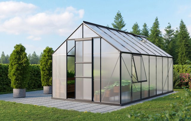 Vitavia Gewächshaus Meridian 11500 Schwarz mit Polycarbonat-Platten und Schiebetür, 11,5 m² - Bild 1