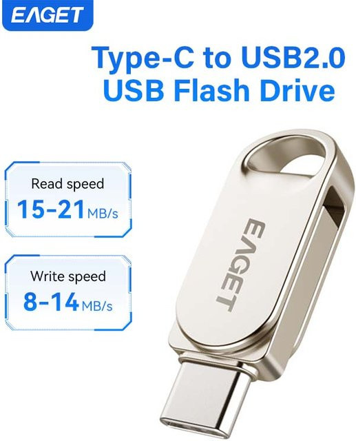 EAGET Ultra-Mini USB-C auf USB 2.0 Flash-Laufwerk, 64 GB, Silber - Bild 1