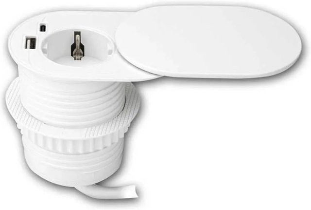 world-trading-net Schreibtisch-Einbausteckdose mit USB-A und USB-C in Weiß - Bild 1