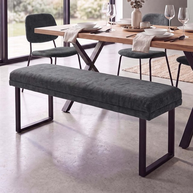 Sitzbank MCW-O81 Polsterbank aus Chenille in Dunkelgrau mit Metallgestell, Breite: 120 cm - Bild 1