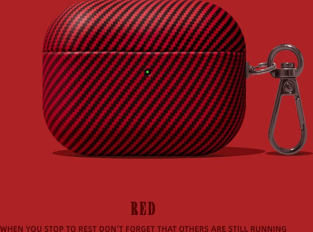 Luxuriöse Carbon-Leder Schutzhülle für Apple AirPods 4, 3, 2, 1 und AirPods Pro 2 mit Kette in Rot - Bild 1