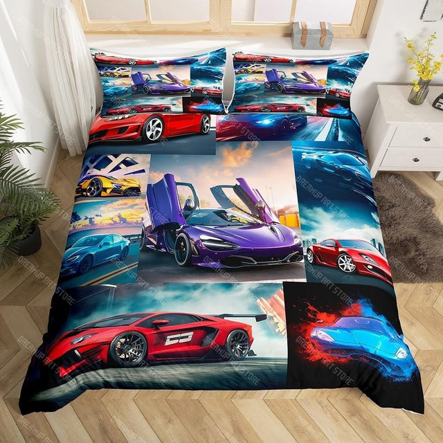 Bettwäscheset mit Sportwagen-Motiv von Binchi Fitness für Jungen und Teenager, Mehrfarbig, B/T/H: 245 x 210 cm - Bild 1