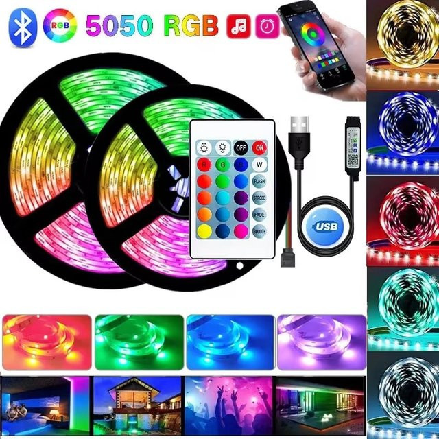 LeiiGeeGo RGB LED Streifen mit App-Steuerung via WiFi und Bluetooth, 5V USB Smart LED Band mit Fernbedienung, Multicolour 5050 SMD flexible LED Lampe - Bild 1