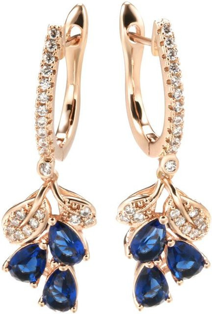 Ohrringe Kupfer, Roségold, Zirkonia, Blau, Damen, Vintage - Bild 1