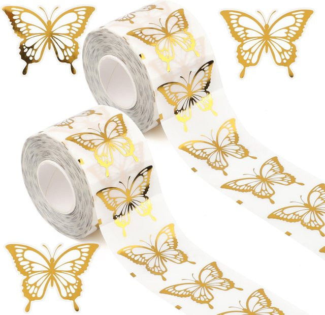 500 Stück Gold Schmetterling Aufkleber aus Goldfolie für Hochzeitseinladungen und Umschläge, Durchmesser: 2,54 cm - Bild 1