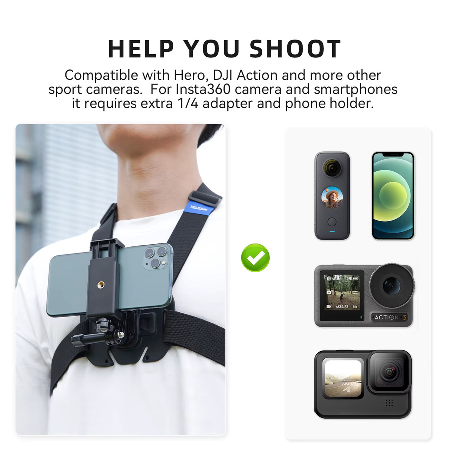 TELESIN Schnellverschluss-Brustgurthalterung für Action Cameras in Schwarz - Bild 2