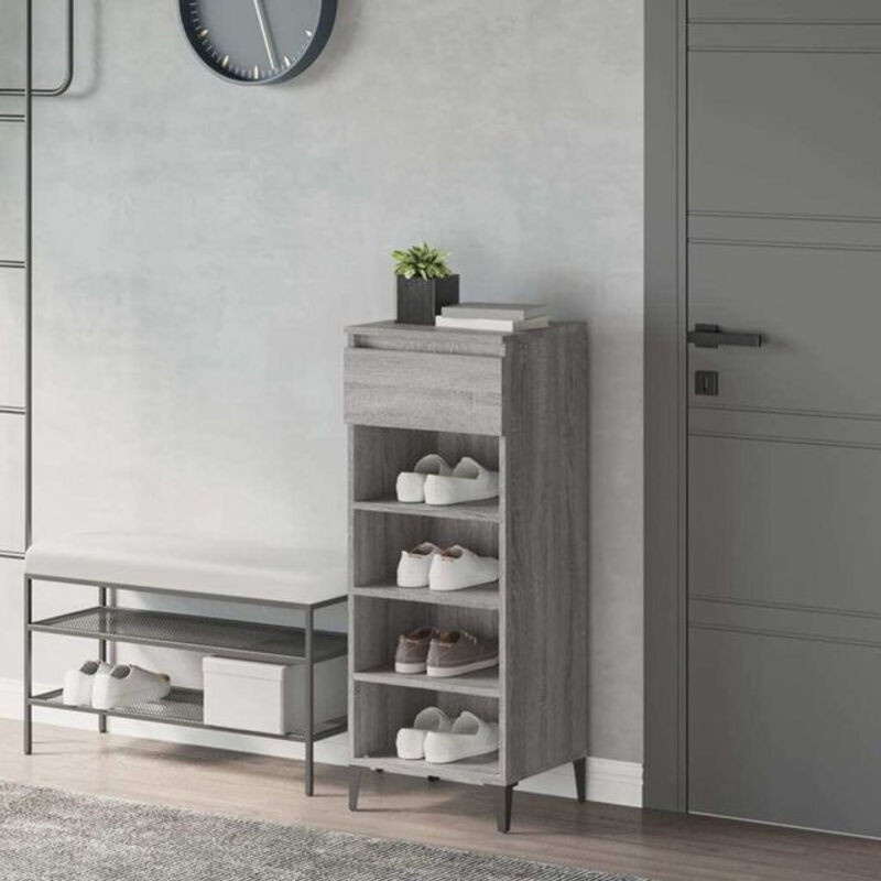 Schuhregal vidaxl in Grau im Industrial Design aus Holzwerkstoff und Metall, B/T/H: 40 x 36 x 105 cm - Bild 1