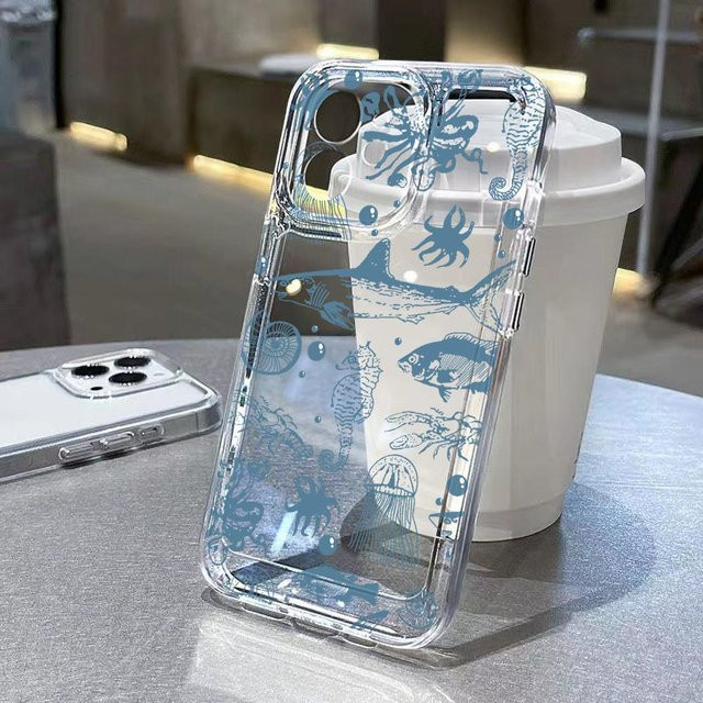 TUNEDEE Stoßfeste Handyhülle Sommer Ozeantier-Design für iPhone 11 12 13 14 15 16 Pro Max XR XS X SE 7 8 Plus transparent - Bild 1