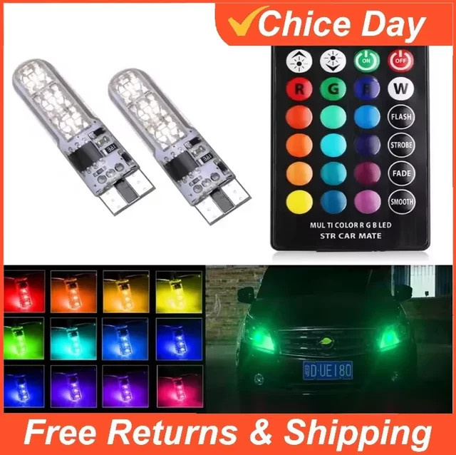 Amagi T10 W5W RGB LED-Lampen mit 6SMD 5050, 7-farbig, wasserdicht, inklusive Fernbedienung und Stroboskopmodi, Multicolor, B/T/H: 4,3 x 8,5 cm - Bild 1