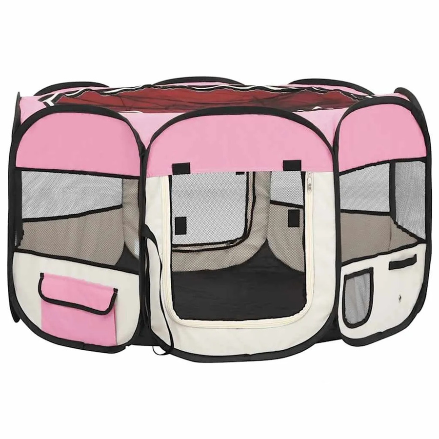 vidaXL Faltbarer Welpenlaufstall mit Tragetasche Rosa B/T/H: 110 x 110 x 58 cm - Bild 2