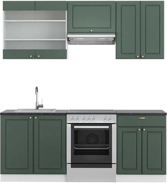 Vicco Fame-Line Küchenzeile im Landhausstil in Grün-Gold und Weiß mit Anthrazit, Breite: 200 cm - Bild 1