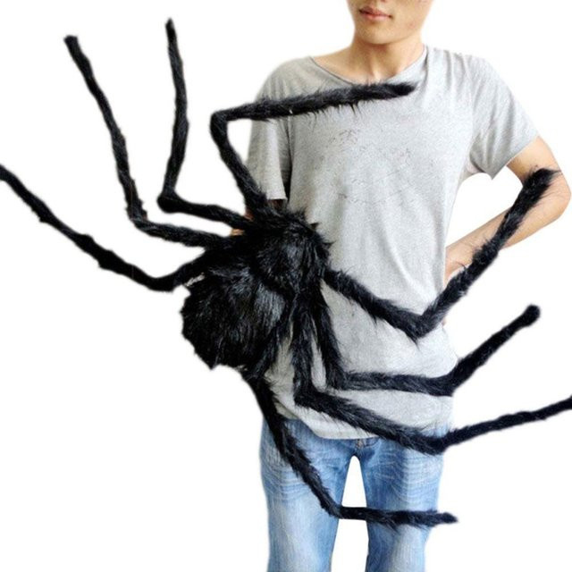 Potdemiel Schwarze Plüschspinne aus Textil als gruselige Halloween Dekoration für deine Party und Hausbar - Bild 1