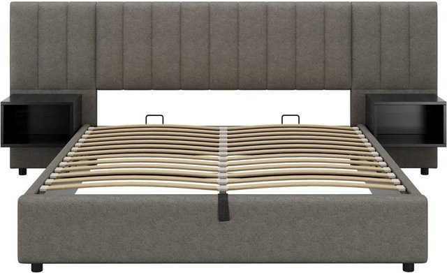 okwish Polsterbett mit Nachttischen und Lift-up-Funktion, Grau Schwarz, B/T/H: 160 x 200 x 100,4 cm - Bild 1