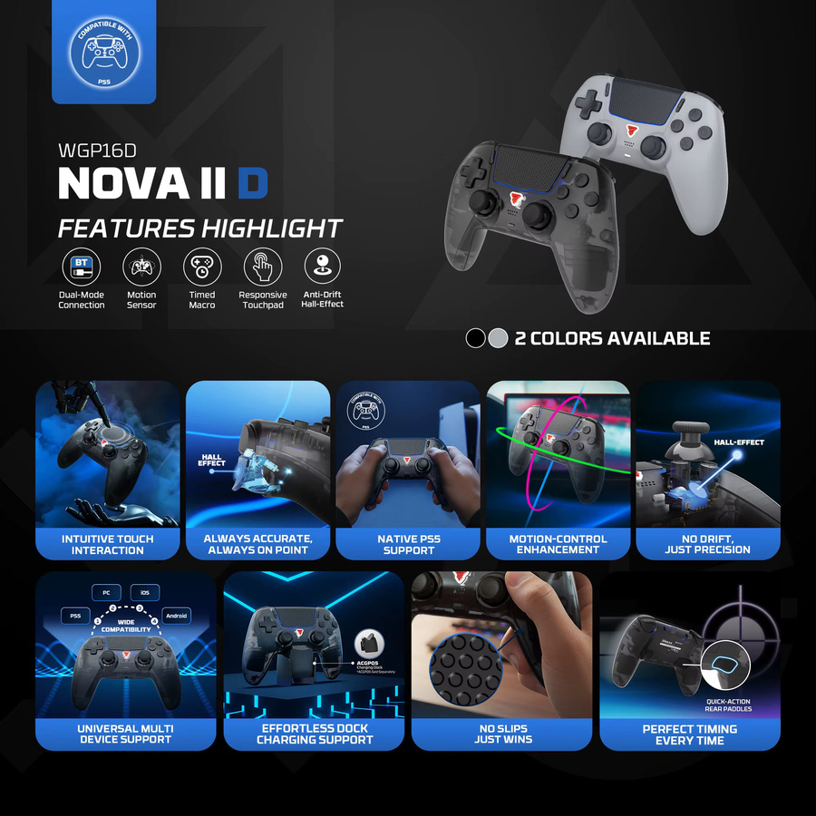 Fantech Nova IID WGP16D BT Kabelloser Gaming-Controller in Grau für PS5, PC, iOS und Android mit Bluetooth, Turbo-Funktion, Dual Sense Vibration und Hall-Joysticks - Bild 2