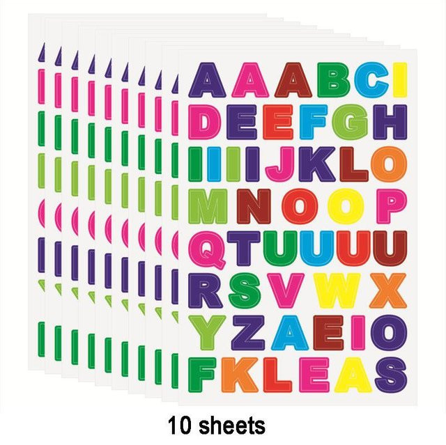 10 Stück Kinder Aufkleber Set von Yiran bag mit Zahlen, Buchstaben und Regenbogen-Punkten in Blau und Multicolour für DIY Fotoalben und Bastelarbeiten - Bild 1