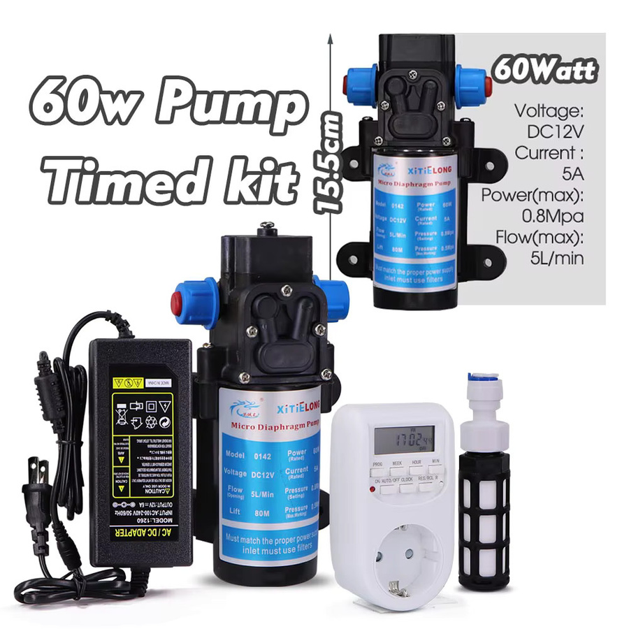 Automatisches Gartenbewässerungssystem mit 60 W selbstansaugender Pumpe, verstellbaren Sprinklern und Tropfern in Schwarz - Bild 2