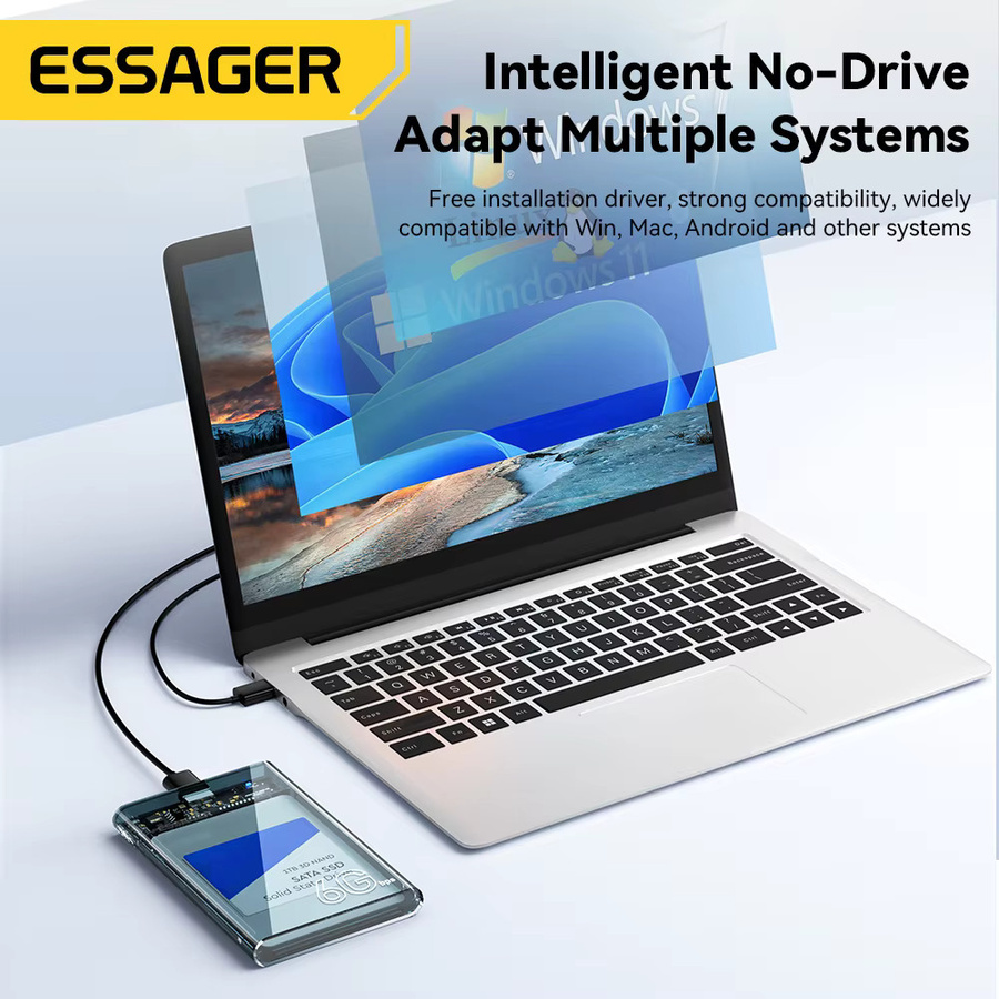 Essager USB 3.0 HDD-Gehäuse für 2,5 Zoll SATA Festplatten und SSD, Mobile Festplattenhülle in Grau und Transparent - Bild 5