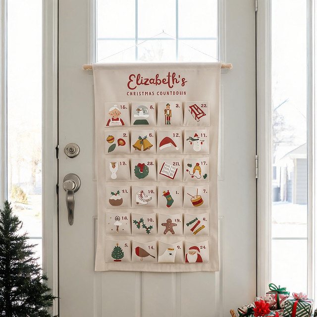 Personalisierter Stoff-Adventskalender zum Aufhängen an der Wand, HGDTFF Weihnachtsdekoration für Kinder, B/H: 85,0 x 50,0 cm - Bild 1